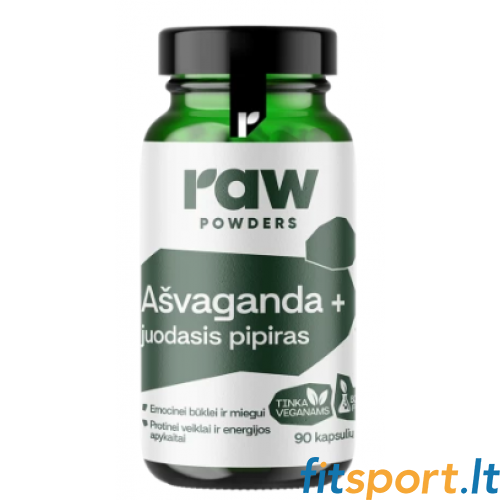 Raw Powders Ašvaganda + Juodasis Pipiras 90 kaps. 