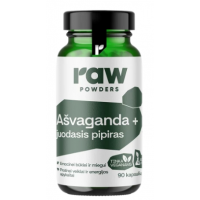 Raw Powders Ašvaganda + Juodasis Pipiras 90 kaps.