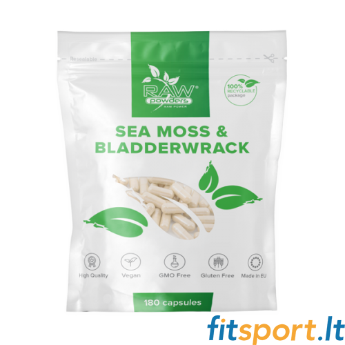 Raw Powders Sea Moss & Bladderwrack 180 kaps. (puslėtąsis guveinis su vaistiniu drebuluočiu) 